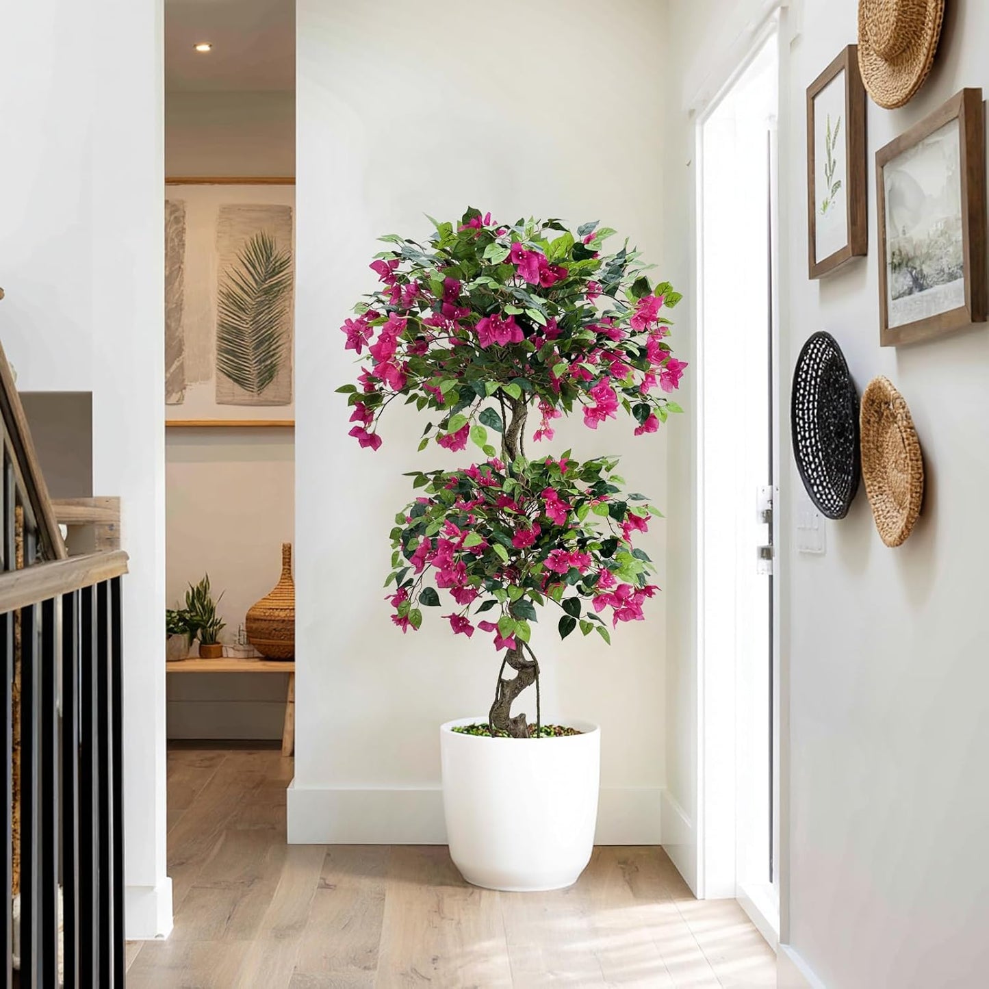 Artificial Bougainvillea Tree 5.3FT | Lifelike Pink Silk Blooms Ornamental Plant, Indoor Outdoor Accent Decor for Living Space Porch Patio Yard