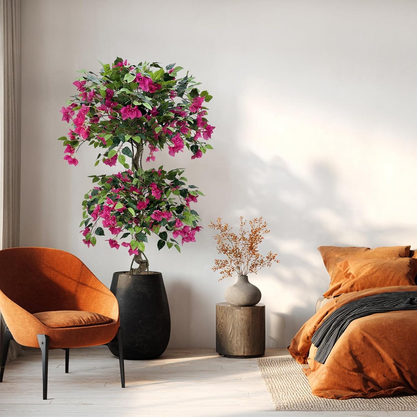 Artificial Bougainvillea Tree 5.3FT | Lifelike Pink Silk Blooms Ornamental Plant, Indoor Outdoor Accent Decor for Living Space Porch Patio Yard