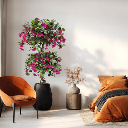 Artificial Bougainvillea Tree 5.3FT | Lifelike Pink Silk Blooms Ornamental Plant, Indoor Outdoor Accent Decor for Living Space Porch Patio Yard