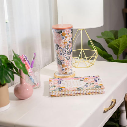 SH00058 Bright Yellow Lemon Love Citrus 24 ounce Acrylic Travel Tumbler with Straw For Iced Coffee or Water