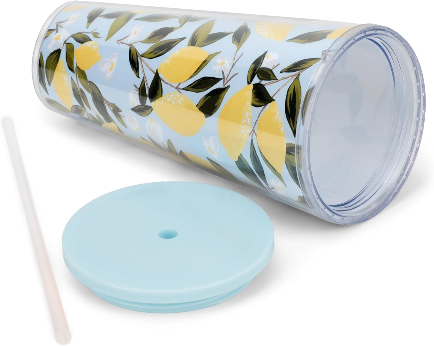 SH00058 Bright Yellow Lemon Love Citrus 24 ounce Acrylic Travel Tumbler with Straw For Iced Coffee or Water