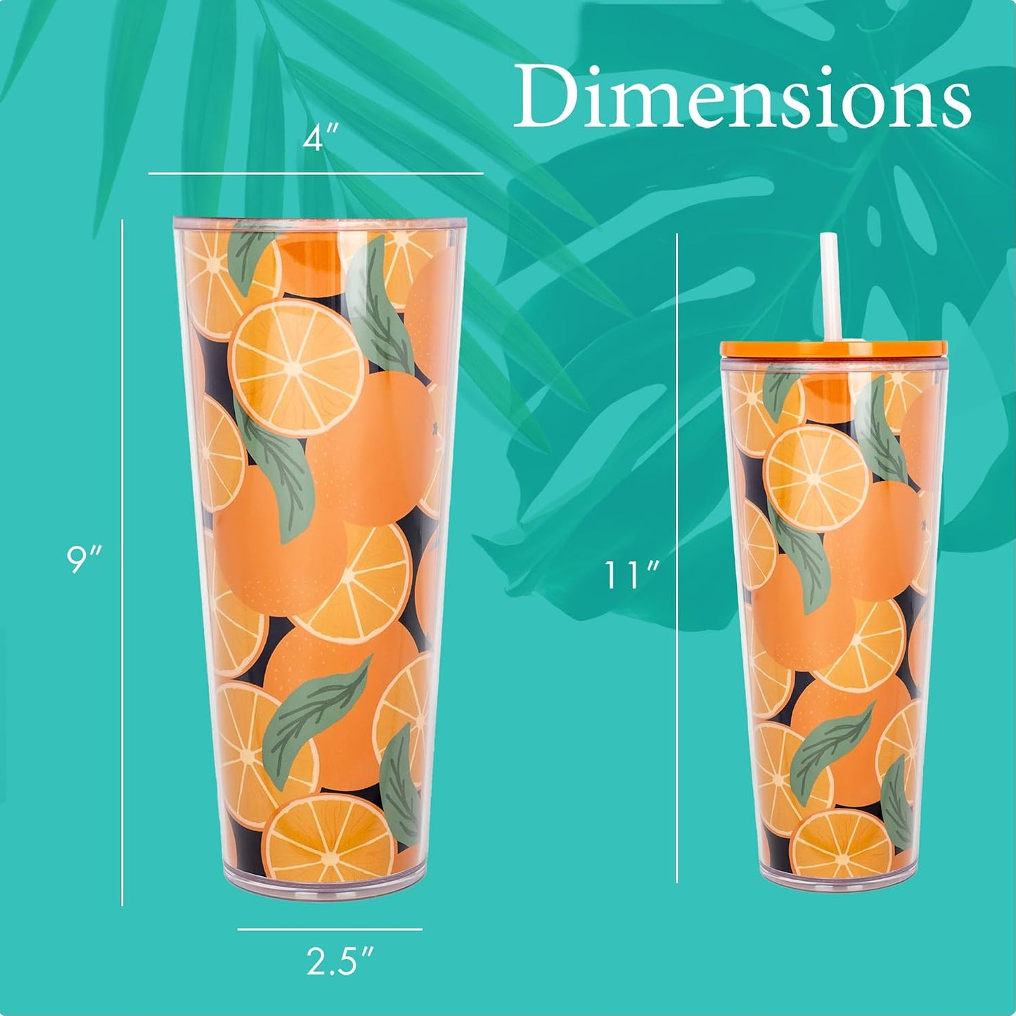 SH00058 Bright Yellow Lemon Love Citrus 24 ounce Acrylic Travel Tumbler with Straw For Iced Coffee or Water
