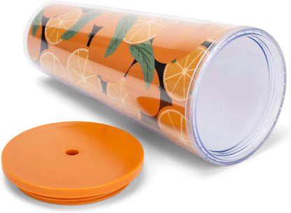SH00058 Bright Yellow Lemon Love Citrus 24 ounce Acrylic Travel Tumbler with Straw For Iced Coffee or Water