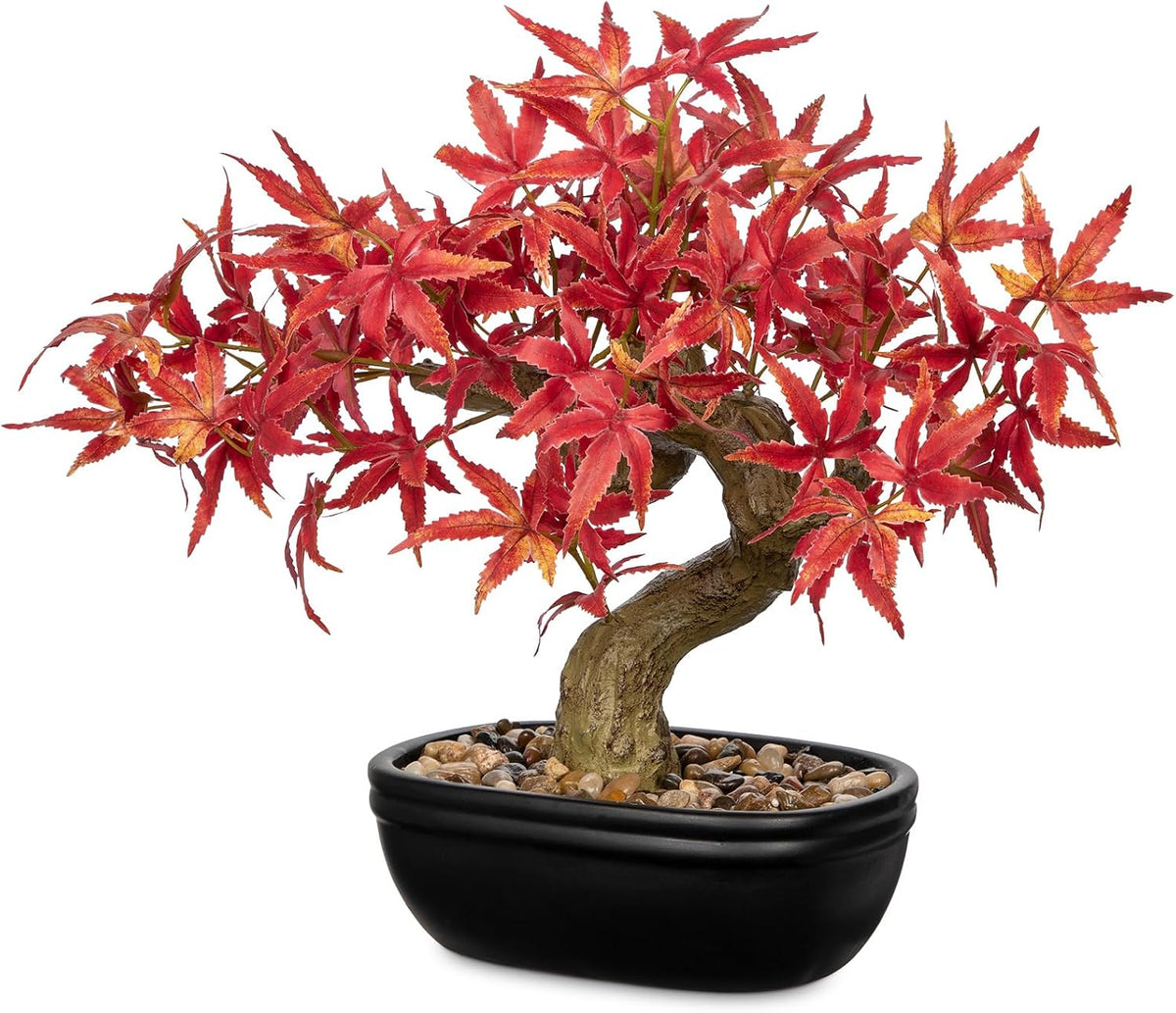 Artificial Bonsai Tree 12.9 Inch Faux Ficus Plant in Ceramic Pot with Pebbles Fake Green Potted Plant for Home Office Desk Decor Indoor Zen Table Centerpiece, Small Artificial Plants for Living Room