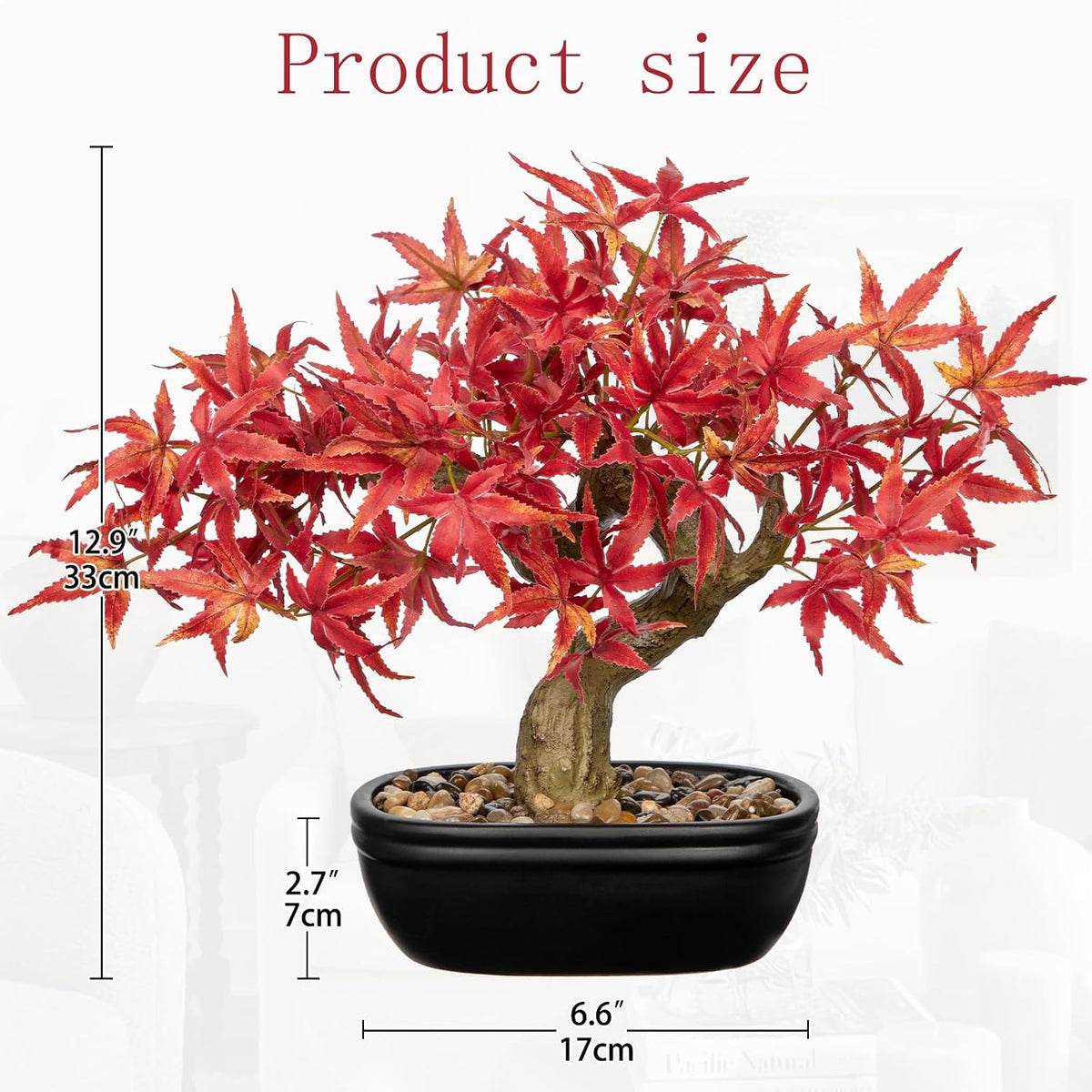 Artificial Bonsai Tree 12.9 Inch Faux Ficus Plant in Ceramic Pot with Pebbles Fake Green Potted Plant for Home Office Desk Decor Indoor Zen Table Centerpiece, Small Artificial Plants for Living Room