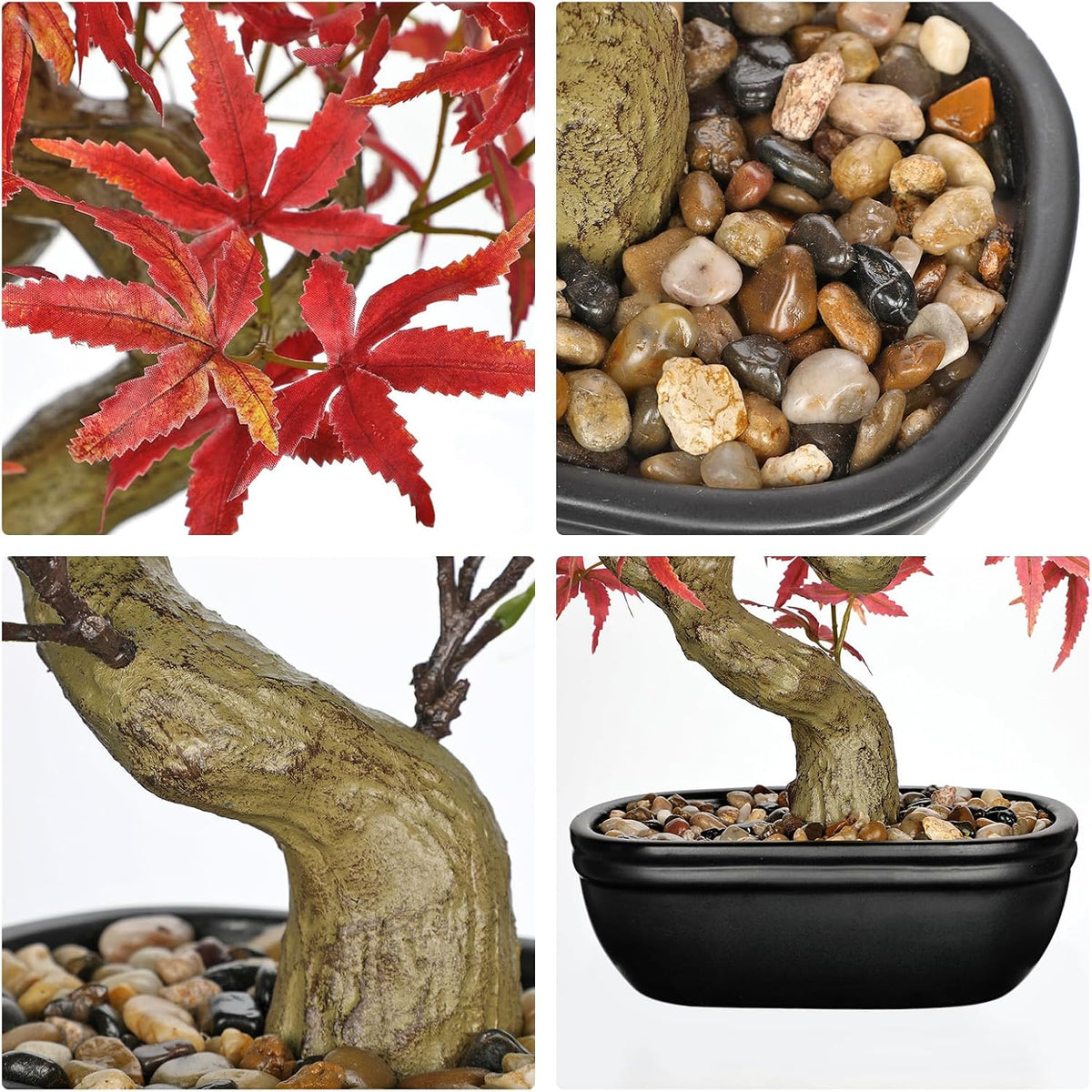 Artificial Bonsai Tree 12.9 Inch Faux Ficus Plant in Ceramic Pot with Pebbles Fake Green Potted Plant for Home Office Desk Decor Indoor Zen Table Centerpiece, Small Artificial Plants for Living Room