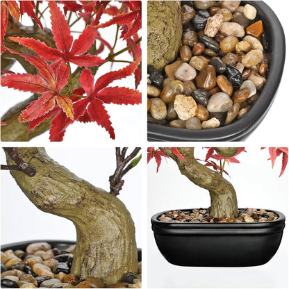 Artificial Bonsai Tree 12.9 Inch Faux Ficus Plant in Ceramic Pot with Pebbles Fake Green Potted Plant for Home Office Desk Decor Indoor Zen Table Centerpiece, Small Artificial Plants for Living Room