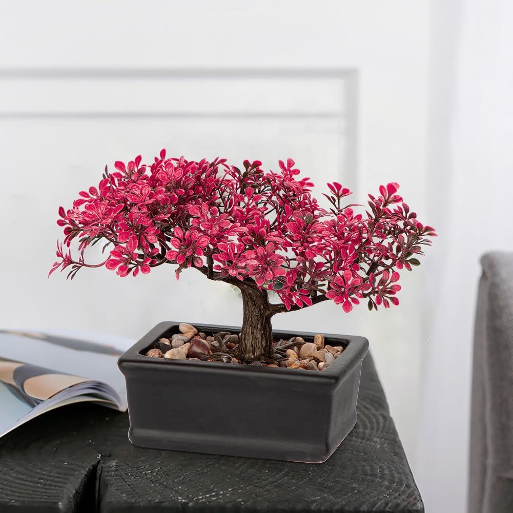 Artificial Bonsai Tree 12.9 Inch Faux Ficus Plant in Ceramic Pot with Pebbles Fake Green Potted Plant for Home Office Desk Decor Indoor Zen Table Centerpiece, Small Artificial Plants for Living Room