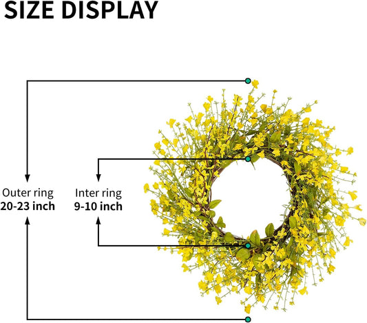 20 Inch Farmhouse Spring Wreath for Front Door - Artificial Yellow Forsythia Wreath with Berries & Green Leaves, All Seasons Indoor Outdoor Decor for Porch, Wall, Easter & Summer