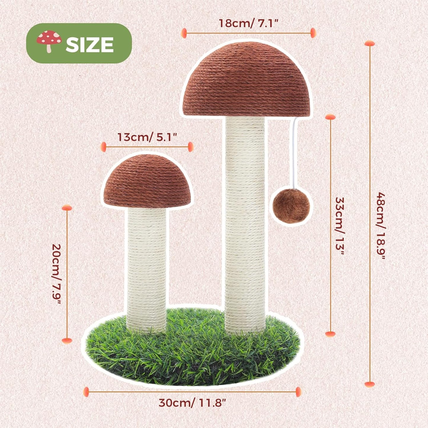 Cat Scratching Post, Mushroom Cat Scratcher Cute Cat Tree Tower with Thick Scratching Post & Removable Flower Cats Bed [Dia=15.7''], Tall Post for Kittens and Indoor, Pink