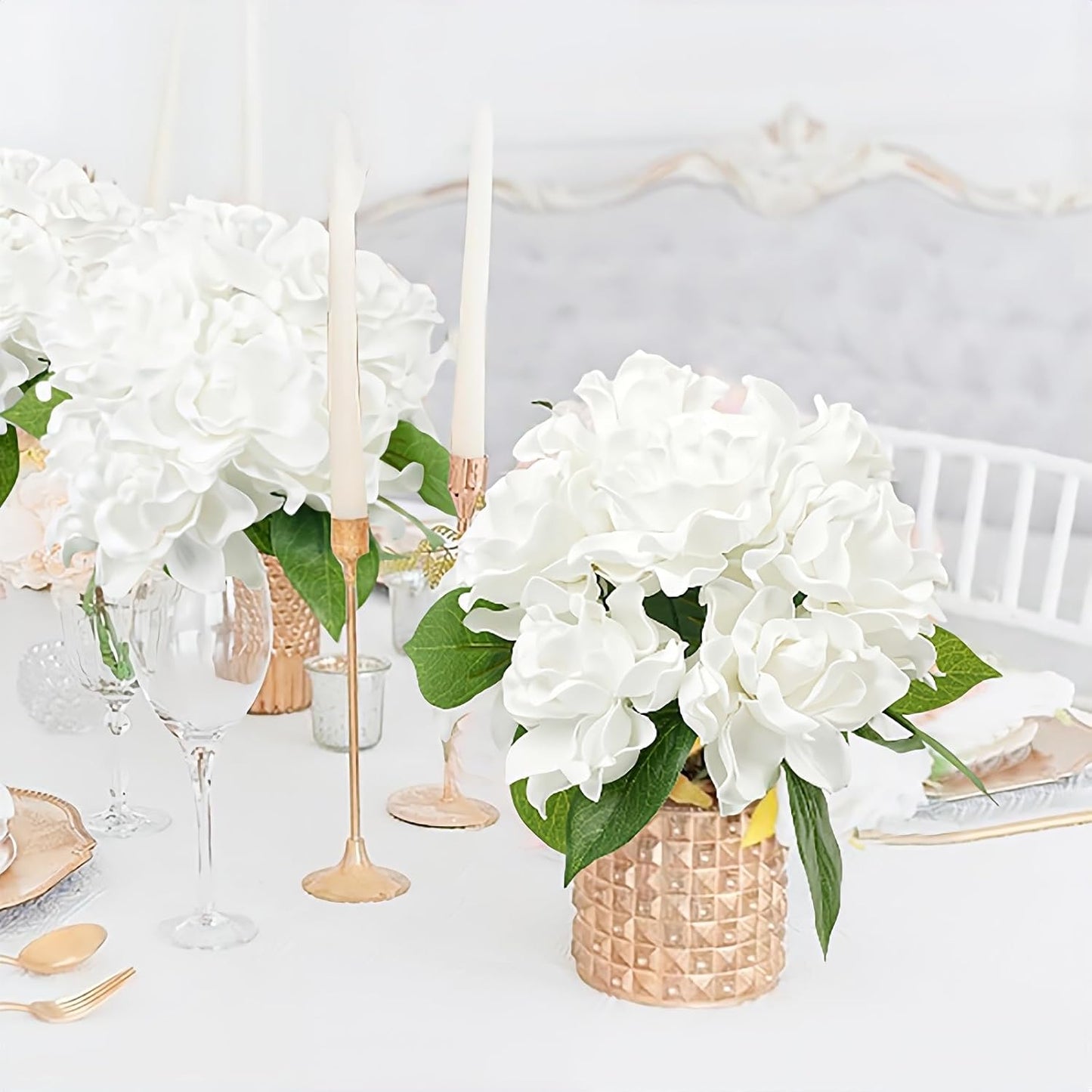 25pcs Fake Gardenia White Artificial Flowers, Real Looking Gardenia Flowers with Stems Wedding Flowers for DIY Wedding Bouquet Bridal Shower Party Home Centerpieces Floral Arrangements
