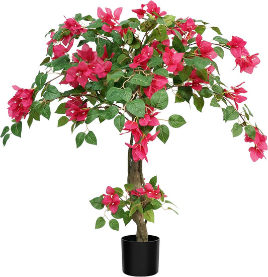 3FT Artificial Bougainvillea Tree with Realistic Pink Silk Flowers, Tall Faux Flowering Plant in Pot for Indoor Outdoor Home, Living Room, Porch, Patio Decor