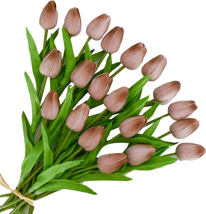 Artificial White Tulips 20 Pcs – 13.5 Inch PU Faux Flowers with Bendable Stems for Home Décor, Wedding Centerpieces, DIY Floral Arrangements, New Year and Valentine's Day