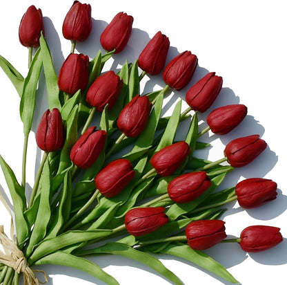 Artificial White Tulips 20 Pcs – 13.5 Inch PU Faux Flowers with Bendable Stems for Home Décor, Wedding Centerpieces, DIY Floral Arrangements, New Year and Valentine's Day
