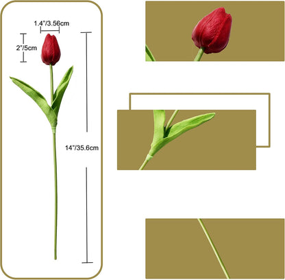 Artificial White Tulips 20 Pcs – 13.5 Inch PU Faux Flowers with Bendable Stems for Home Décor, Wedding Centerpieces, DIY Floral Arrangements, New Year and Valentine's Day