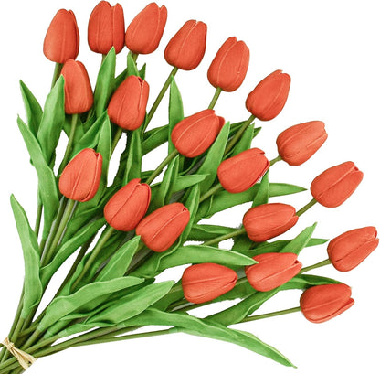 Artificial White Tulips 20 Pcs – 13.5 Inch PU Faux Flowers with Bendable Stems for Home Décor, Wedding Centerpieces, DIY Floral Arrangements, New Year and Valentine's Day
