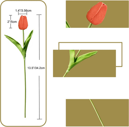 Artificial White Tulips 20 Pcs – 13.5 Inch PU Faux Flowers with Bendable Stems for Home Décor, Wedding Centerpieces, DIY Floral Arrangements, New Year and Valentine's Day