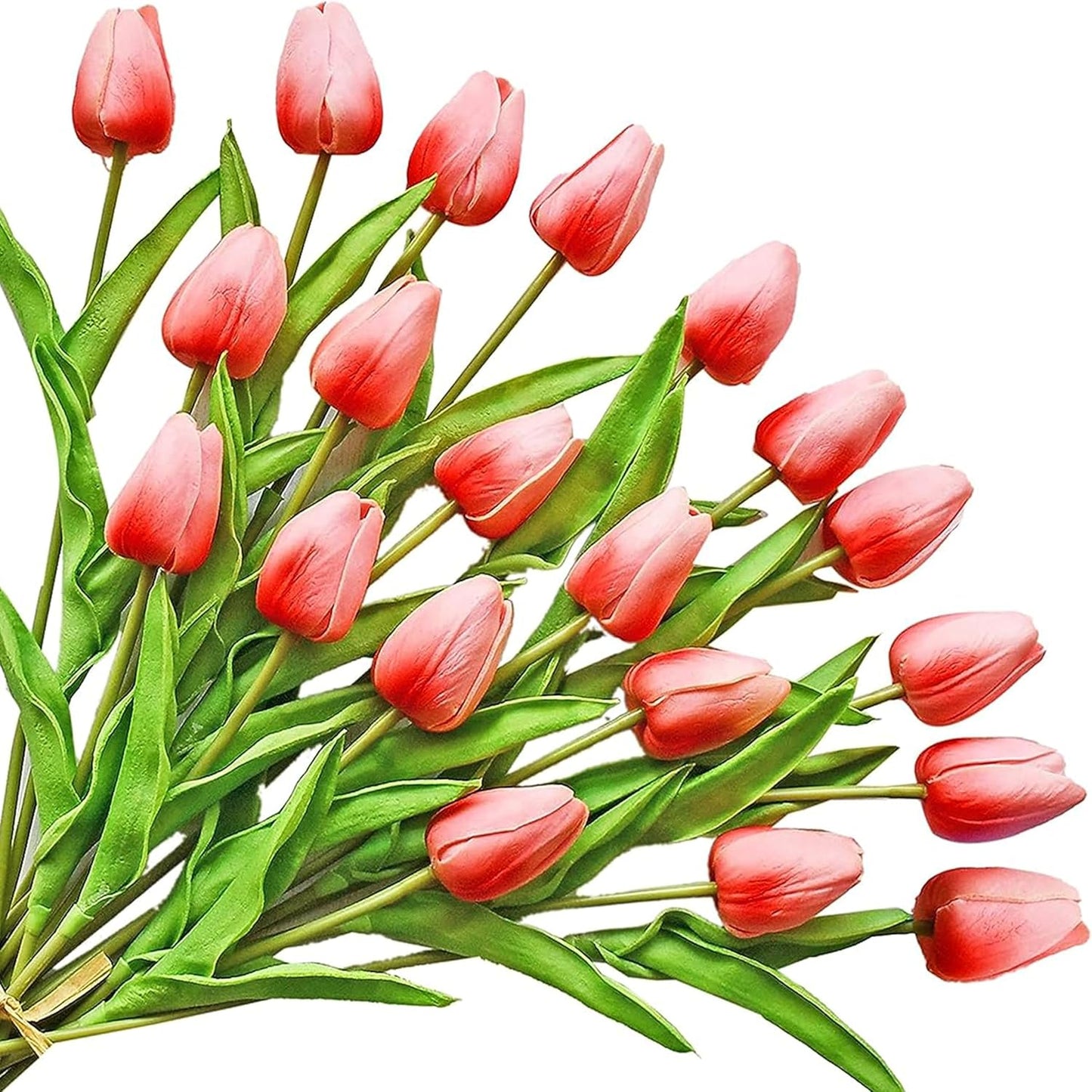 Artificial White Tulips 20 Pcs – 13.5 Inch PU Faux Flowers with Bendable Stems for Home Décor, Wedding Centerpieces, DIY Floral Arrangements, New Year and Valentine's Day