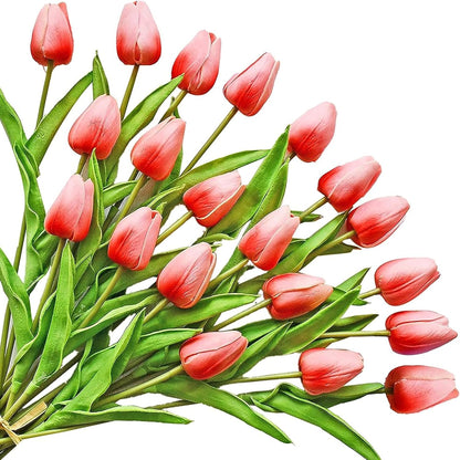 Artificial White Tulips 20 Pcs – 13.5 Inch PU Faux Flowers with Bendable Stems for Home Décor, Wedding Centerpieces, DIY Floral Arrangements, New Year and Valentine's Day