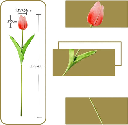 Artificial White Tulips 20 Pcs – 13.5 Inch PU Faux Flowers with Bendable Stems for Home Décor, Wedding Centerpieces, DIY Floral Arrangements, New Year and Valentine's Day