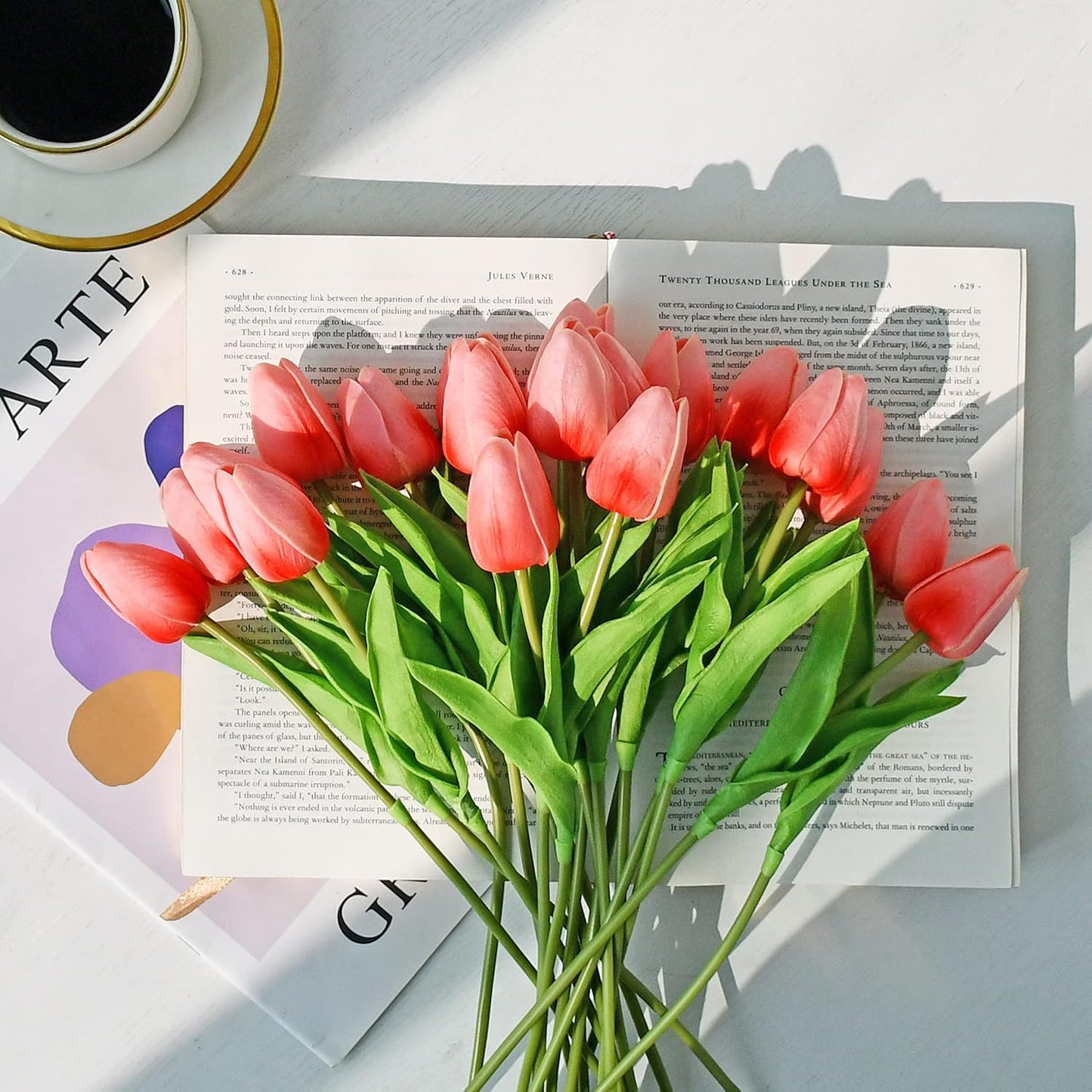 Artificial White Tulips 20 Pcs – 13.5 Inch PU Faux Flowers with Bendable Stems for Home Décor, Wedding Centerpieces, DIY Floral Arrangements, New Year and Valentine's Day
