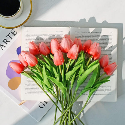 Artificial White Tulips 20 Pcs – 13.5 Inch PU Faux Flowers with Bendable Stems for Home Décor, Wedding Centerpieces, DIY Floral Arrangements, New Year and Valentine's Day