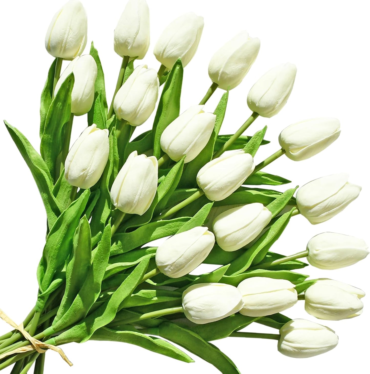Artificial White Tulips 20 Pcs – 13.5 Inch PU Faux Flowers with Bendable Stems for Home Décor, Wedding Centerpieces, DIY Floral Arrangements, New Year and Valentine's Day