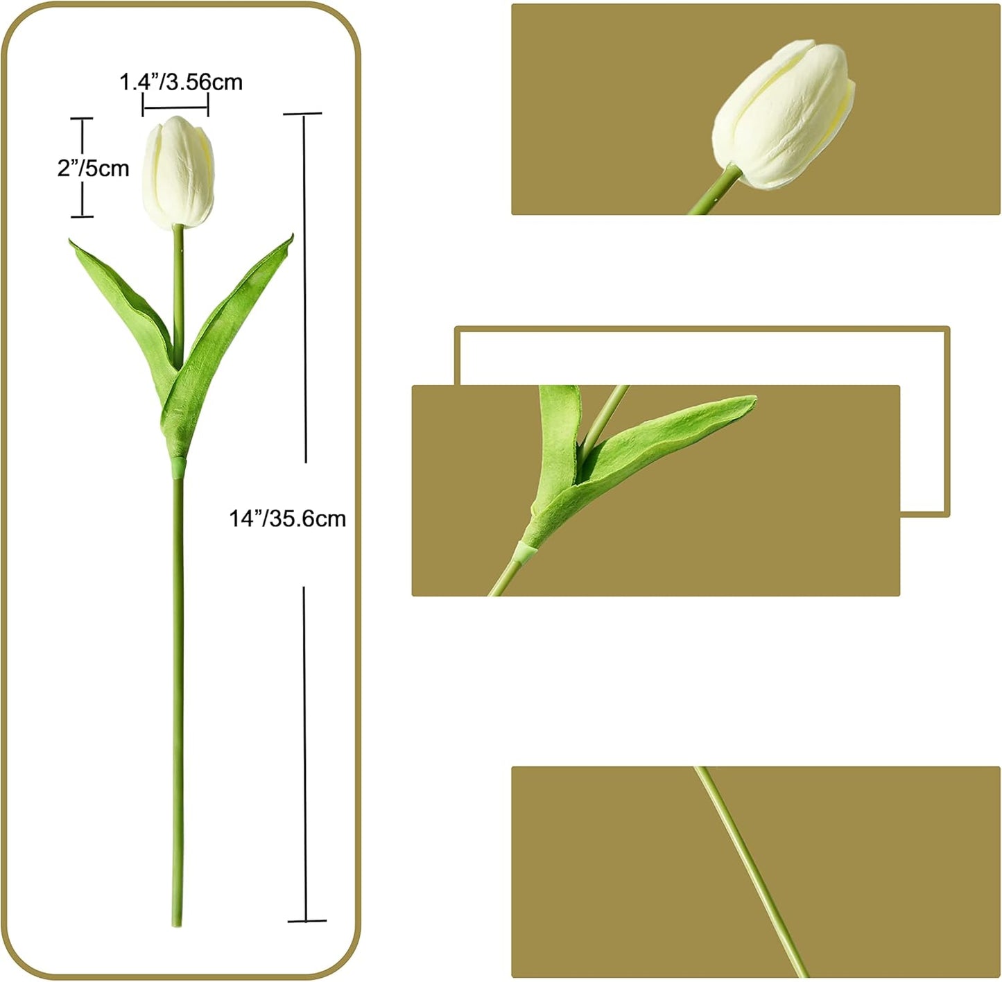 Artificial White Tulips 20 Pcs – 13.5 Inch PU Faux Flowers with Bendable Stems for Home Décor, Wedding Centerpieces, DIY Floral Arrangements, New Year and Valentine's Day