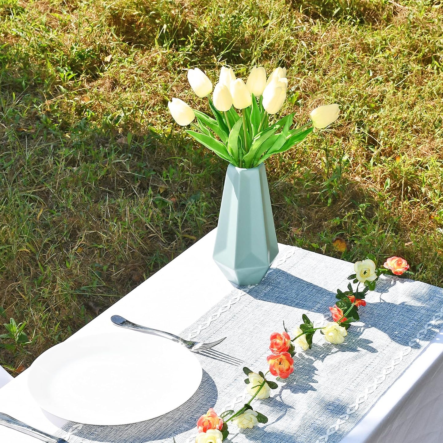 Artificial White Tulips 20 Pcs – 13.5 Inch PU Faux Flowers with Bendable Stems for Home Décor, Wedding Centerpieces, DIY Floral Arrangements, New Year and Valentine's Day