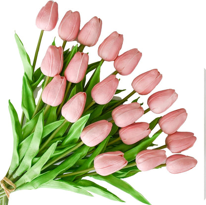 Artificial White Tulips 20 Pcs – 13.5 Inch PU Faux Flowers with Bendable Stems for Home Décor, Wedding Centerpieces, DIY Floral Arrangements, New Year and Valentine's Day