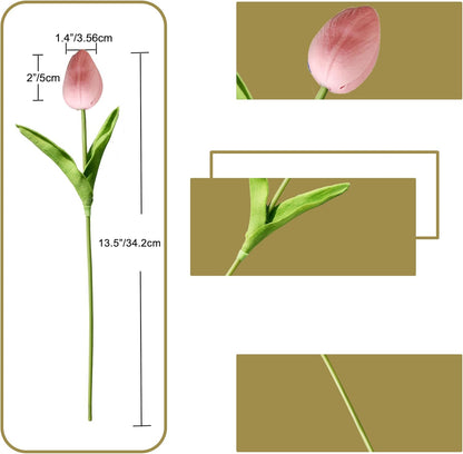 Artificial White Tulips 20 Pcs – 13.5 Inch PU Faux Flowers with Bendable Stems for Home Décor, Wedding Centerpieces, DIY Floral Arrangements, New Year and Valentine's Day