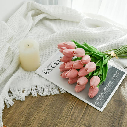 Artificial White Tulips 20 Pcs – 13.5 Inch PU Faux Flowers with Bendable Stems for Home Décor, Wedding Centerpieces, DIY Floral Arrangements, New Year and Valentine's Day