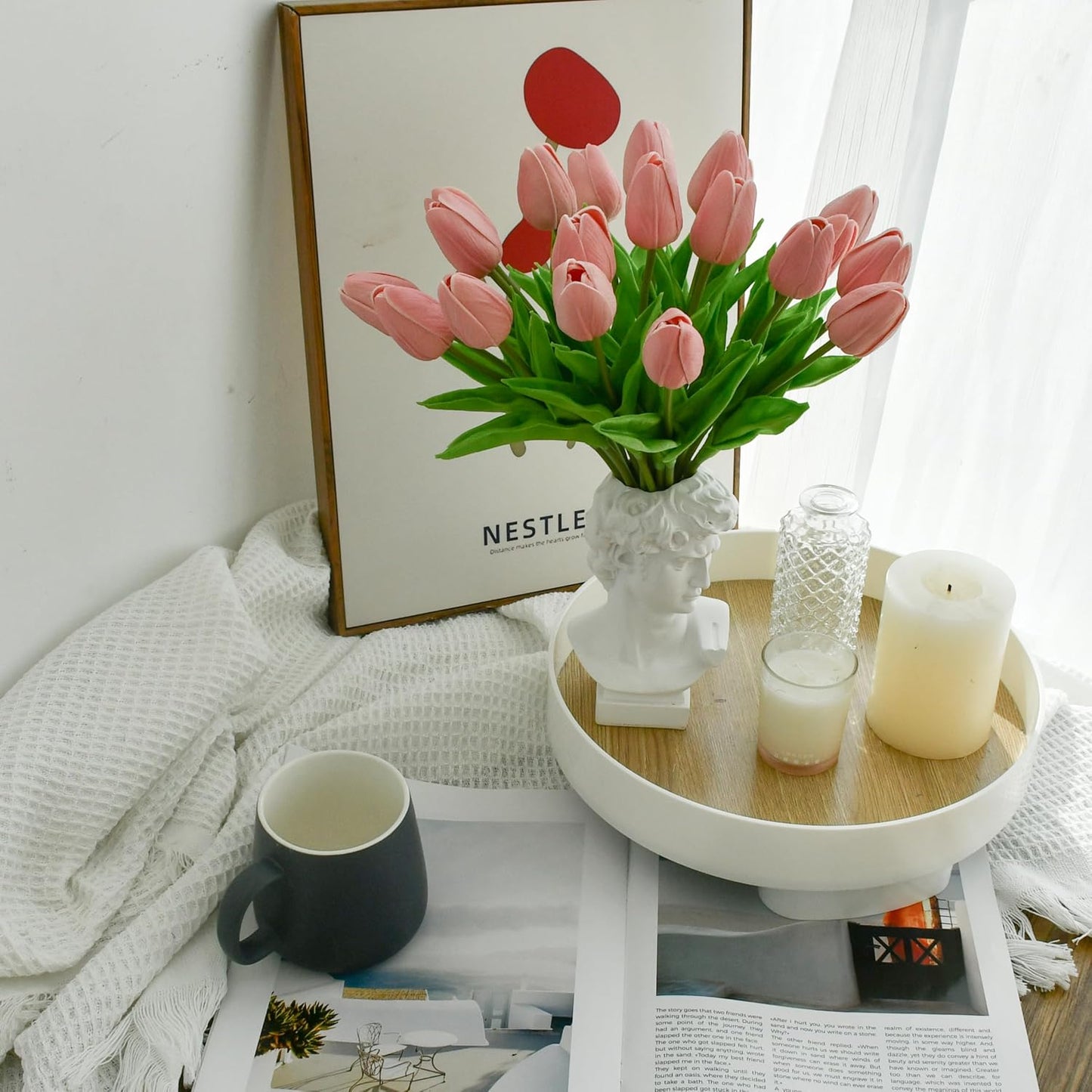 Artificial White Tulips 20 Pcs – 13.5 Inch PU Faux Flowers with Bendable Stems for Home Décor, Wedding Centerpieces, DIY Floral Arrangements, New Year and Valentine's Day