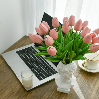 Artificial White Tulips 20 Pcs – 13.5 Inch PU Faux Flowers with Bendable Stems for Home Décor, Wedding Centerpieces, DIY Floral Arrangements, New Year and Valentine's Day
