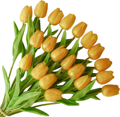 Artificial White Tulips 20 Pcs – 13.5 Inch PU Faux Flowers with Bendable Stems for Home Décor, Wedding Centerpieces, DIY Floral Arrangements, New Year and Valentine's Day