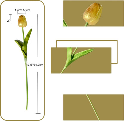Artificial White Tulips 20 Pcs – 13.5 Inch PU Faux Flowers with Bendable Stems for Home Décor, Wedding Centerpieces, DIY Floral Arrangements, New Year and Valentine's Day