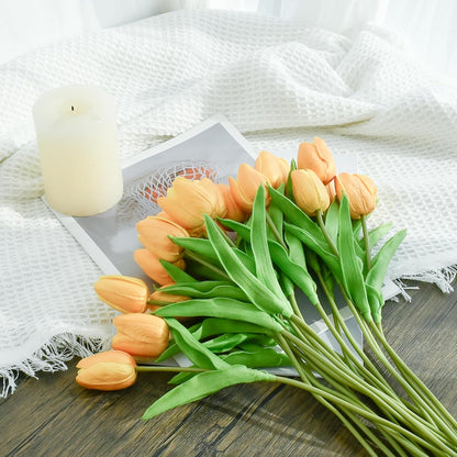 Artificial White Tulips 20 Pcs – 13.5 Inch PU Faux Flowers with Bendable Stems for Home Décor, Wedding Centerpieces, DIY Floral Arrangements, New Year and Valentine's Day