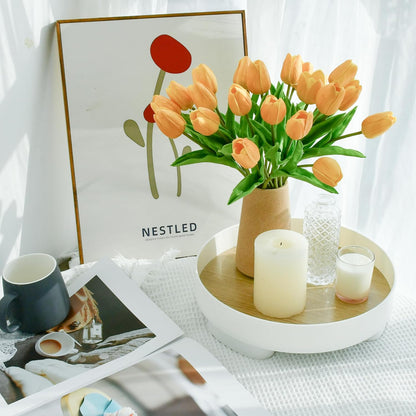 Artificial White Tulips 20 Pcs – 13.5 Inch PU Faux Flowers with Bendable Stems for Home Décor, Wedding Centerpieces, DIY Floral Arrangements, New Year and Valentine's Day