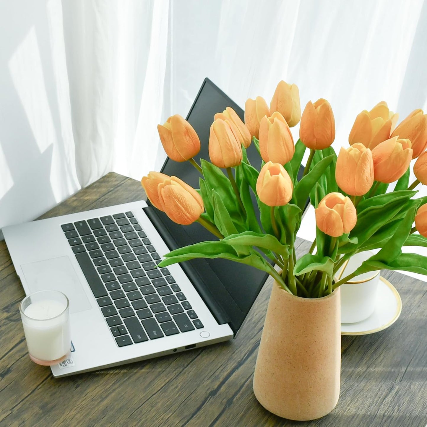 Artificial White Tulips 20 Pcs – 13.5 Inch PU Faux Flowers with Bendable Stems for Home Décor, Wedding Centerpieces, DIY Floral Arrangements, New Year and Valentine's Day
