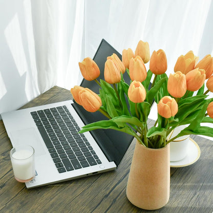 Artificial White Tulips 20 Pcs – 13.5 Inch PU Faux Flowers with Bendable Stems for Home Décor, Wedding Centerpieces, DIY Floral Arrangements, New Year and Valentine's Day