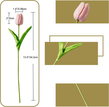 Artificial White Tulips 20 Pcs – 13.5 Inch PU Faux Flowers with Bendable Stems for Home Décor, Wedding Centerpieces, DIY Floral Arrangements, New Year and Valentine's Day