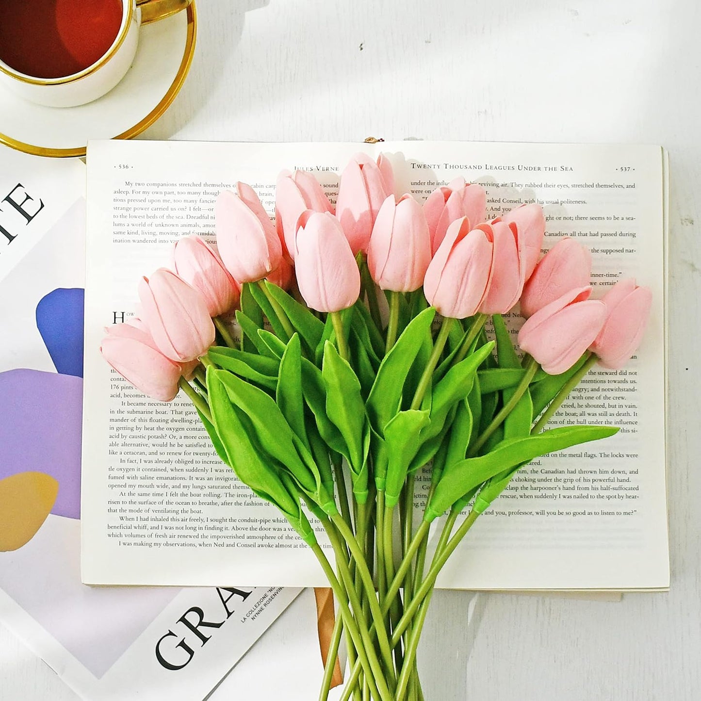 Artificial White Tulips 20 Pcs – 13.5 Inch PU Faux Flowers with Bendable Stems for Home Décor, Wedding Centerpieces, DIY Floral Arrangements, New Year and Valentine's Day