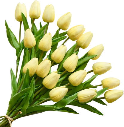 Artificial White Tulips 20 Pcs – 13.5 Inch PU Faux Flowers with Bendable Stems for Home Décor, Wedding Centerpieces, DIY Floral Arrangements, New Year and Valentine's Day