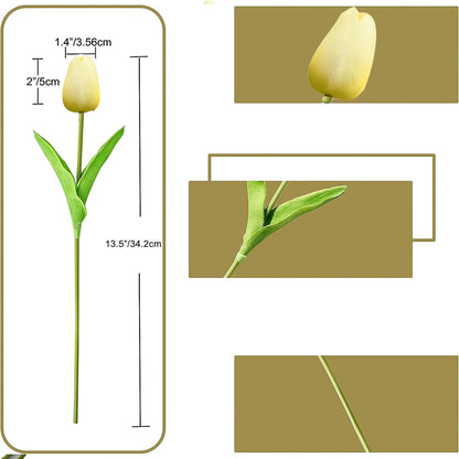 Artificial White Tulips 20 Pcs – 13.5 Inch PU Faux Flowers with Bendable Stems for Home Décor, Wedding Centerpieces, DIY Floral Arrangements, New Year and Valentine's Day