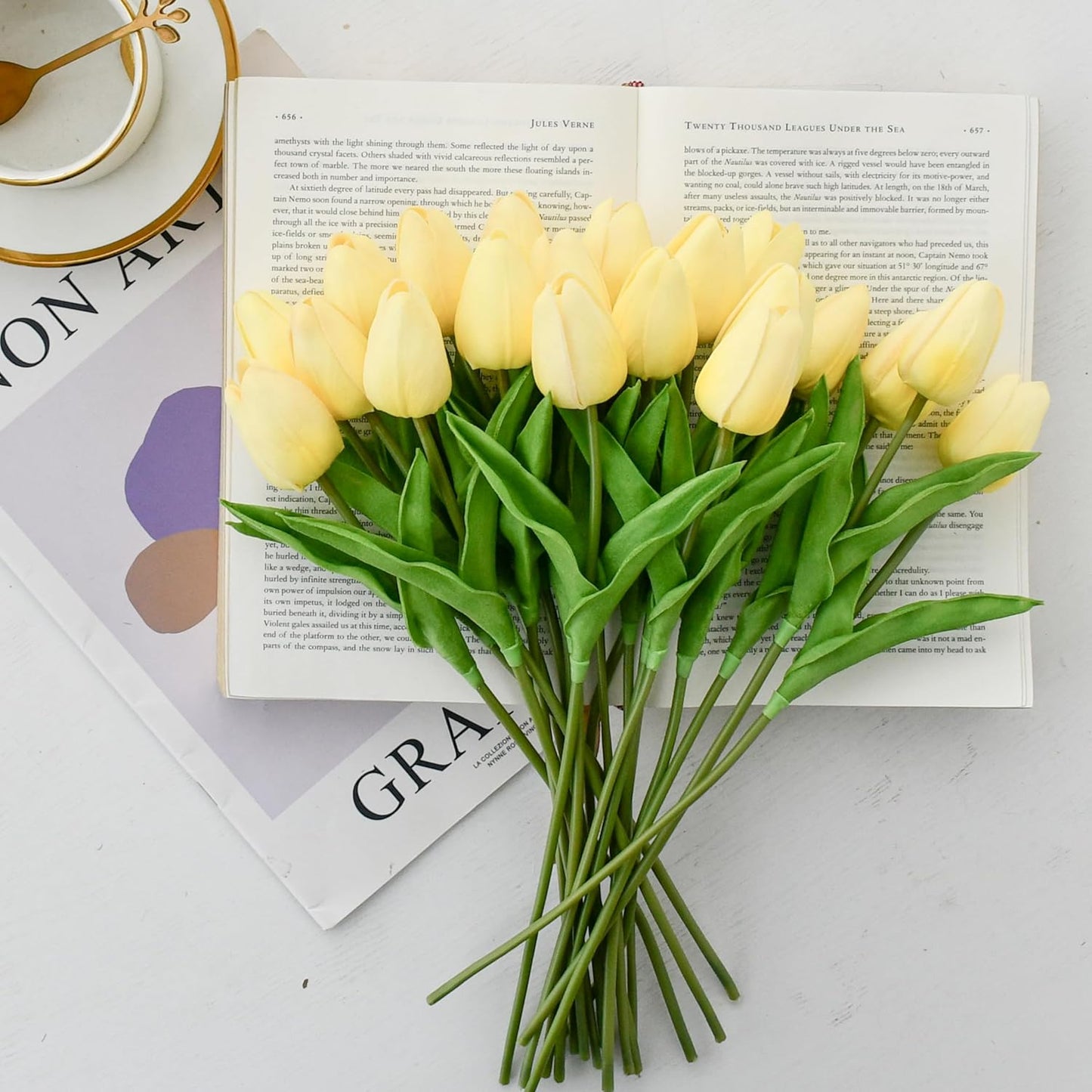 Artificial White Tulips 20 Pcs – 13.5 Inch PU Faux Flowers with Bendable Stems for Home Décor, Wedding Centerpieces, DIY Floral Arrangements, New Year and Valentine's Day
