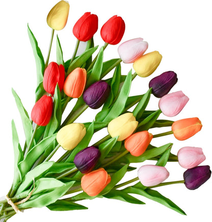 Artificial White Tulips 20 Pcs – 13.5 Inch PU Faux Flowers with Bendable Stems for Home Décor, Wedding Centerpieces, DIY Floral Arrangements, New Year and Valentine's Day