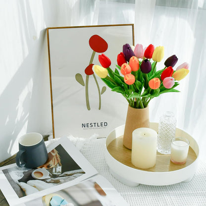 Artificial White Tulips 20 Pcs – 13.5 Inch PU Faux Flowers with Bendable Stems for Home Décor, Wedding Centerpieces, DIY Floral Arrangements, New Year and Valentine's Day