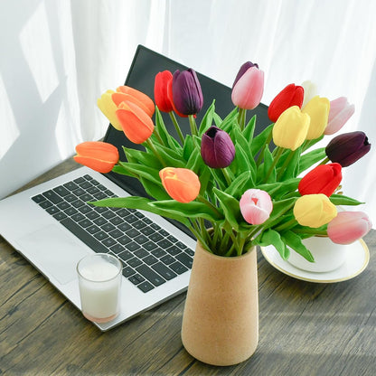 Artificial White Tulips 20 Pcs – 13.5 Inch PU Faux Flowers with Bendable Stems for Home Décor, Wedding Centerpieces, DIY Floral Arrangements, New Year and Valentine's Day