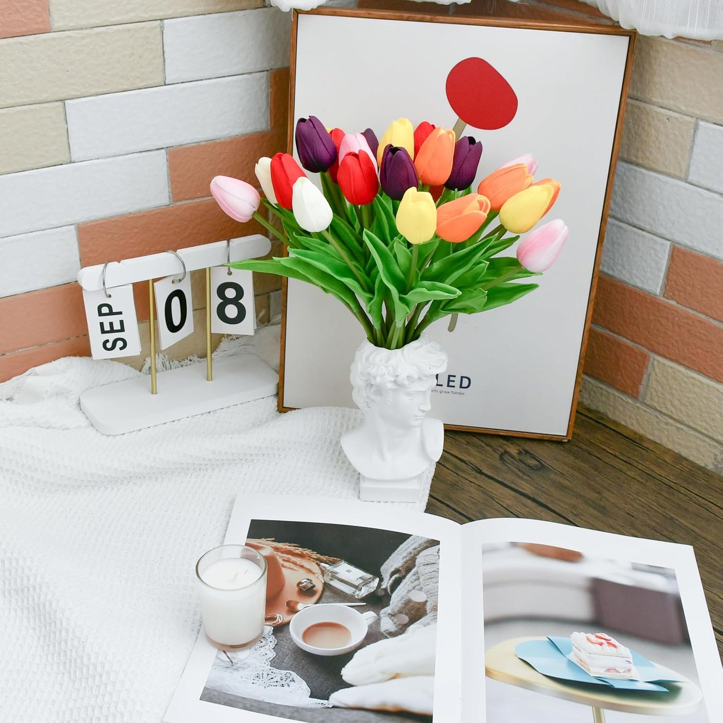 Artificial White Tulips 20 Pcs – 13.5 Inch PU Faux Flowers with Bendable Stems for Home Décor, Wedding Centerpieces, DIY Floral Arrangements, New Year and Valentine's Day
