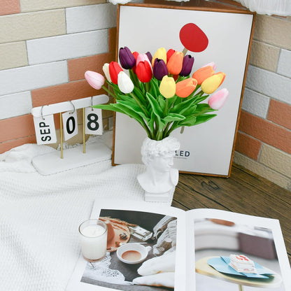Artificial White Tulips 20 Pcs – 13.5 Inch PU Faux Flowers with Bendable Stems for Home Décor, Wedding Centerpieces, DIY Floral Arrangements, New Year and Valentine's Day